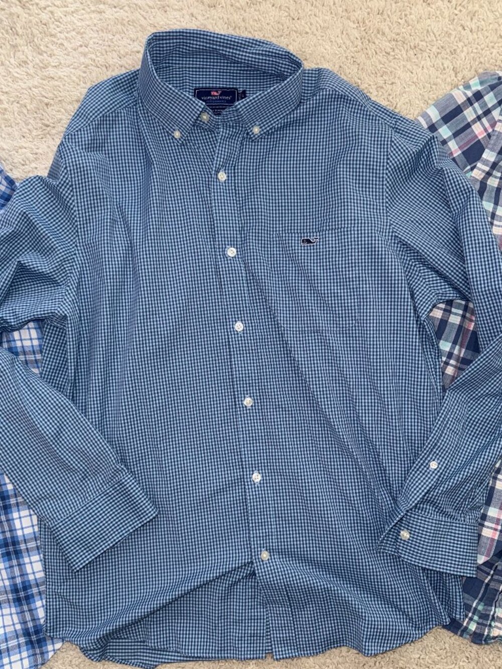 Vineyard Vines Classic Fit Tucker Shirt Gingham Blue Long Sleeve Men's Sz L